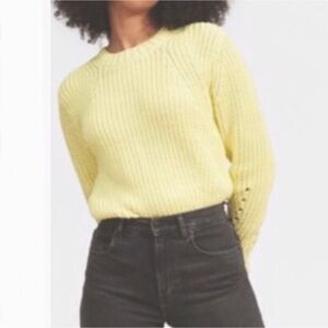 Everlane The Texture Cotton Crewneck Open Stitch Boxy Yellow Sweater Size XS